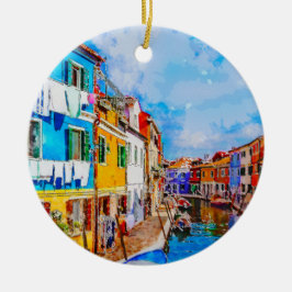 Kleurrijke huizen op Burano, Venetië, Italië. Keramisch Ornament