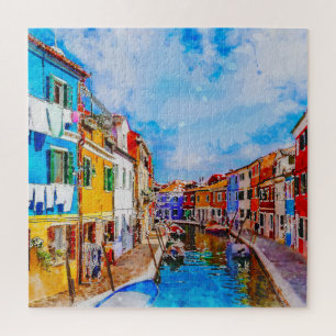 Kleurrijke huizen op Burano, Venetië, Italië. Legpuzzel