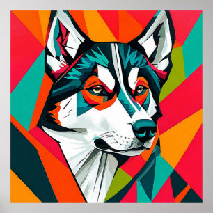 Kleurrijke husky hond poster