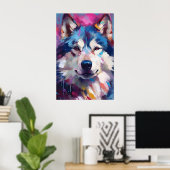Kleurrijke Husky kunst Poster (Thuiskantoor)