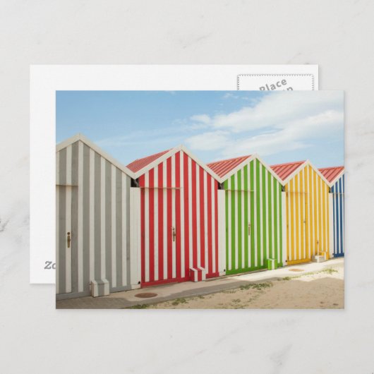 Kleurrijke hutten op strand briefkaart (Voorkant / Achterkant)