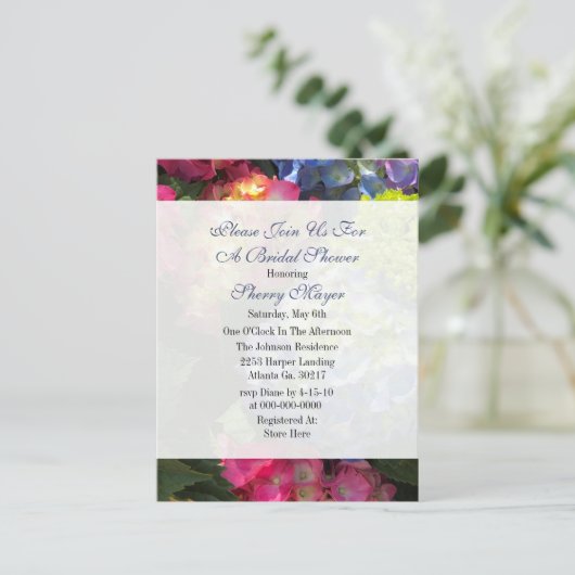 Kleurrijke Hydrangea Bruidsdouche Uitnodigingen (Staand voorkant)