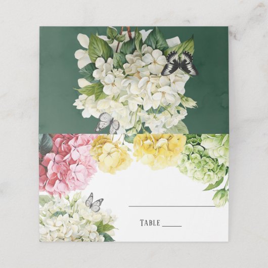 Kleurrijke Hydrangea en Vlinder Trouwtafel (Buitenkant ongevouwen)
