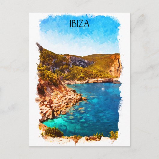 Kleurrijke Ibiza Spanje Waterverf Landschap Briefkaart (Voorkant)