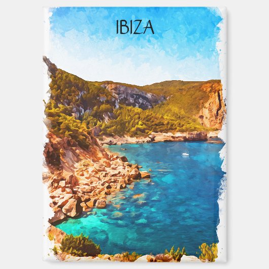 Kleurrijke Ibiza Spanje Waterverf Landschap Magneet (Voorkant)