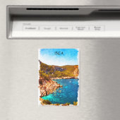 Kleurrijke Ibiza Spanje Waterverf Landschap Magneet (Insitu (Vaatwasser))