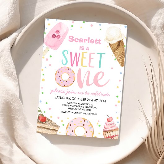 Kleurrijke Ice Cream Cake Zoet Een 1e Verjaardag Kaart