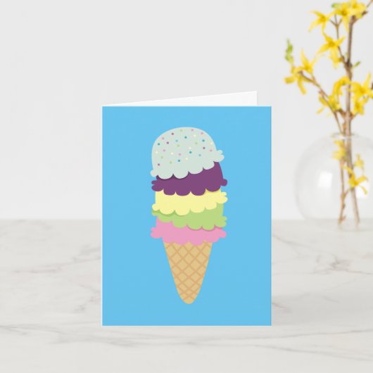 Kleurrijke Ice Cream Cone Note Kaart (Gele Bloem)