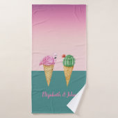 Kleurrijke Ice Cream Cones Cactus Roze Flamingo's Badhanddoek (Badhanddoek)