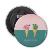 Kleurrijke Ice Cream Cones Cactus Roze Flamingo's Button Flesopener (Voorkant)