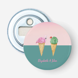 Kleurrijke Ice Cream Cones Cactus Roze Flamingo's Button Flesopener