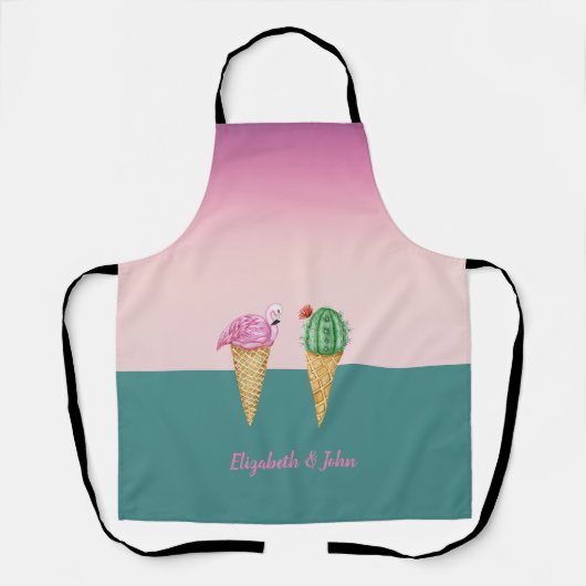 Kleurrijke Ice Cream Cones Cactus Roze Flamingo's Schort (Voorkant)
