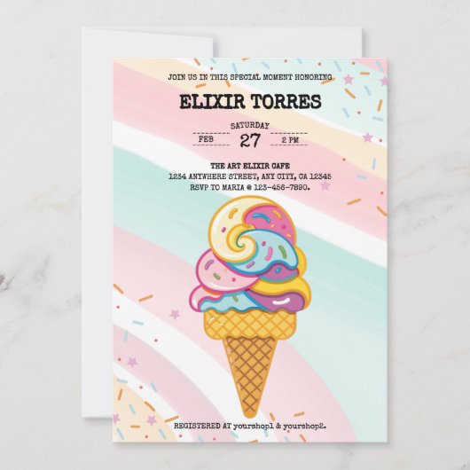 Kleurrijke Ice Cream Scoop Sprinkles Baby shower Kaart (Voorkant)