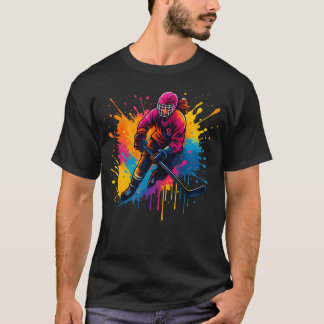 Kleurrijke IJshockey Spelende Meisje Op Vrouwen Ij T-shirt