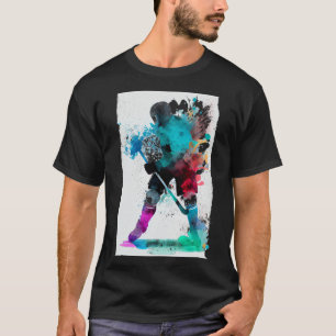 Kleurrijke ijshockeyspeler ijshockey stick ijshock t-shirt