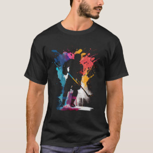 Kleurrijke ijshockeyspeler ijshockey stick ijshock t-shirt
