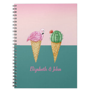 Kleurrijke ijshoorntjes Cactus Roze Flamingo's Notitieboek