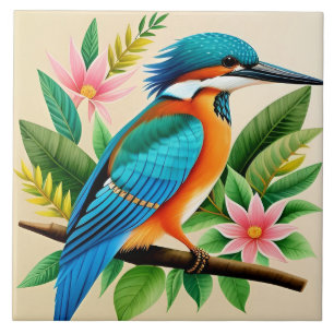 Kleurrijke ijsvogel op tak tegeltje