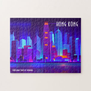 Kleurrijke illustratie: skyline van Hongkong; Legpuzzel