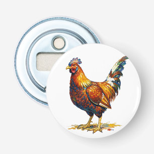 Kleurrijke Illustratie van een Levendige Haan Kuns Button Flesopener