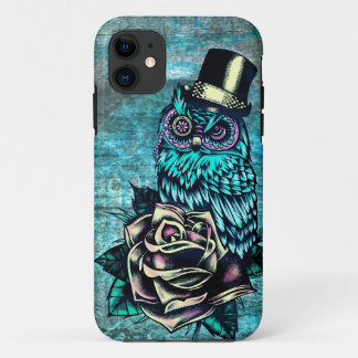 Kleurrijke illustratie van een uil met textuur op  iPhone 11 hoesje