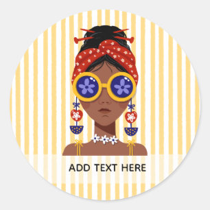 Kleurrijke Illustratie van een Vrouwenhoofd op Gee Ronde Sticker