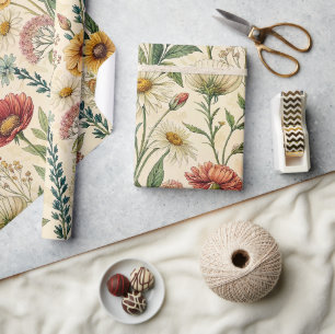 Kleurrijke illustratie van een wilde bloemenweide cadeaupapier
