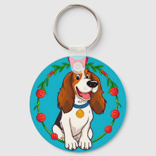 Kleurrijke illustratie van gelukkige hond zittend sleutelhanger