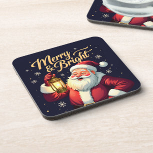 Kleurrijke illustratie van Kerstman met lantaarn Bier Onderzetter