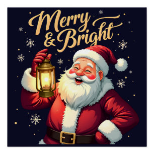 Kleurrijke illustratie van Kerstman met lantaarn Perfect Poster