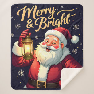 Kleurrijke illustratie van Kerstman met lantaarn Sherpa Deken