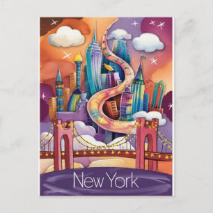 Kleurrijke illustratie van New York Briefkaart
