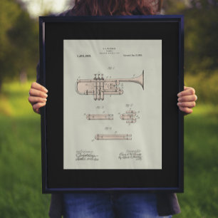 Kleurrijke illustratie van oud trompet octrooi poster