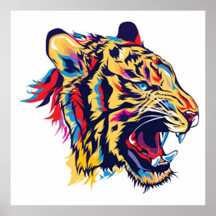 Kleurrijke illustratie van tijgerkop poster