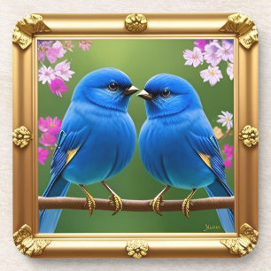 Kleurrijke illustratie van twee blauwe vogels bier onderzetter