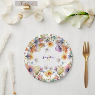 Kleurrijke Illustratie van Wilde Bloemen met Monog Papieren Bordje