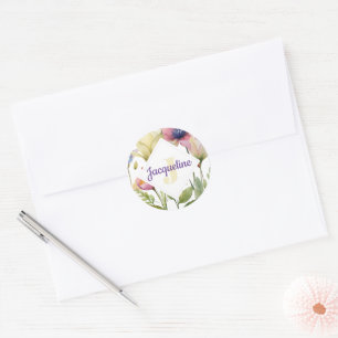 Kleurrijke Illustratie van Wilde Bloemen met Monog Ronde Sticker