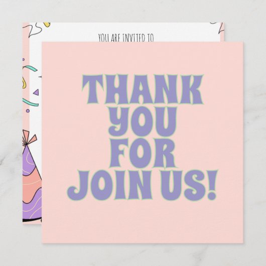 Kleurrijke illustratieve verjaardagsfeestuitnodigi bedankkaart (Voorkant / Achterkant)