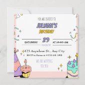 Kleurrijke illustratieve verjaardagsfeestuitnodigi bedankkaart (Achterkant)