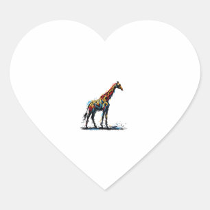 Kleurrijke impressionisme stijl Dierenvriend Giraf Hart Sticker
