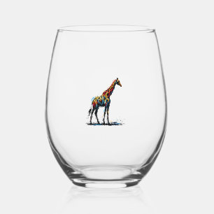 Kleurrijke impressionisme stijl Dierenvriend Giraf Wijnglas Zonder Voet