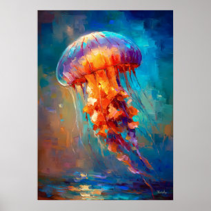 Kleurrijke Impressionistische Kwallen Oceaan Schil Poster