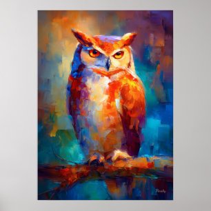 Kleurrijke Impressionistische Uil Natuur Schilderi Poster