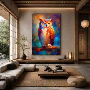 Kleurrijke Impressionistische Uil Natuur Schilderi Poster