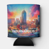 Kleurrijke Indianapolis Skyline Abstracte kunst Blikjeskoeler (Achterkant)