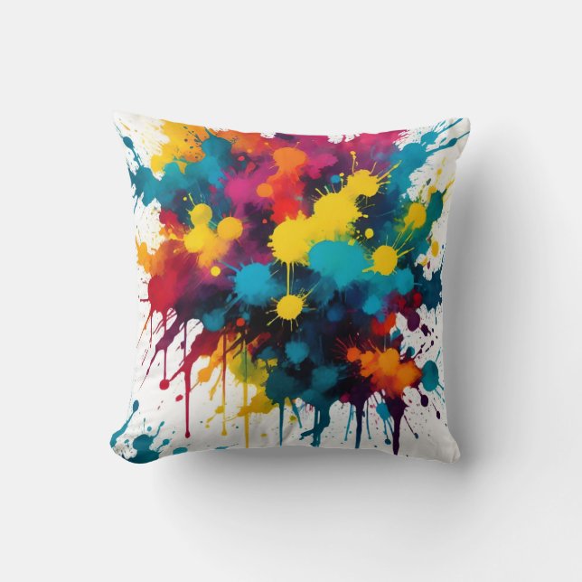 Kleurrijke Ink Blot Splatter Sierkussen (Voorkant)