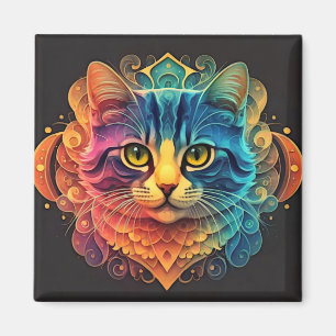 Kleurrijke Inktkunst Kattenmagneet Magneet