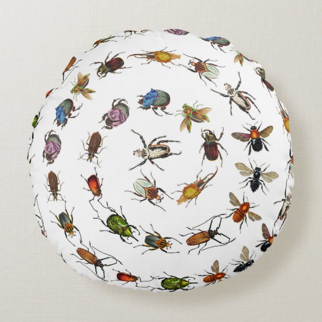 Kleurrijke  insecten & kevers Patroon Rond Kussen (Voorkant)