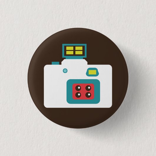 Kleurrijke Instant Camera (wit / blauw) Flair Ronde Button 3,2 Cm (Voorkant)