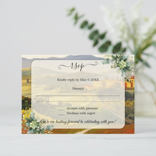 Kleurrijke Italiaanse RSVP-kaart voor bruiloft op Kaart (Staand voorkant)